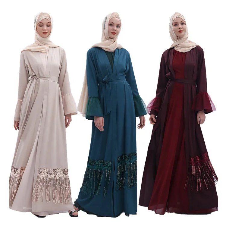 
2019 New Model Dubai Women Abaya Kimono Islamic Clothing open kimono Muslim Dress in Dubai style Abaya 