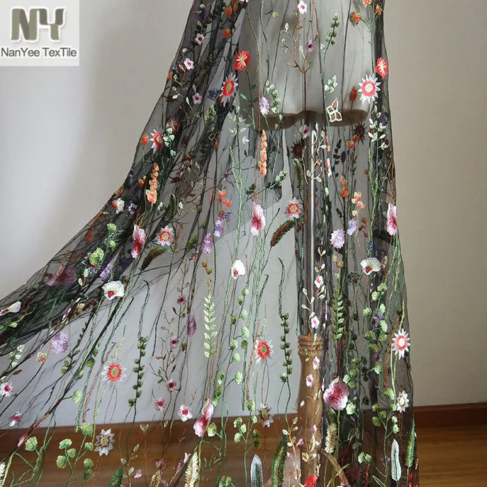 Nanyee Textile Fashion 9 Colors Thread Embroidery Mesh Fabric