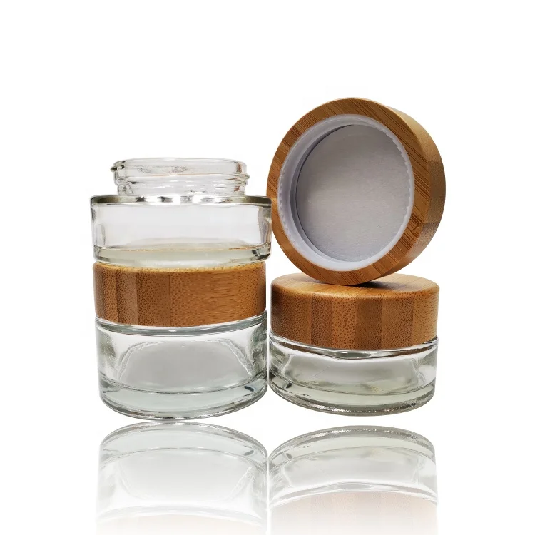custom high end glass candle jar bamboo lid, empty clear 3oz 100g glass jar with bamboo lid cosmetic