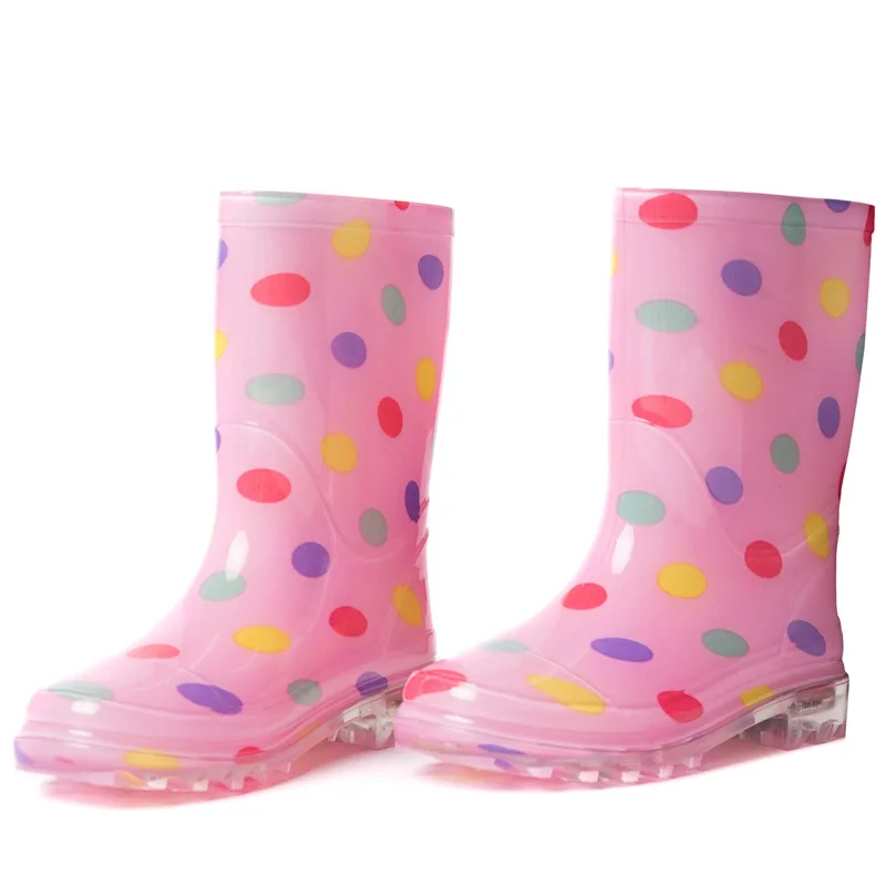 High quality beautiful waterproof pvc rain boots with LED light for kids