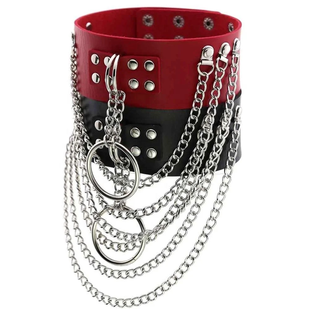 Sexy Vegan Choker Punk Harajuku Goth Chain Belt Necklace Pu Leather Bondage Cosplay Club Chained And Spiked Leather Collar