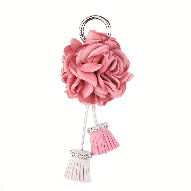 2021 Korean version of the hanging edge burning hot flower bag pendant jewelry female diamond PU tassel alloy key chain manufacturers