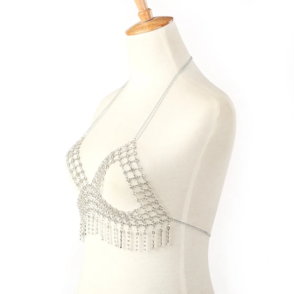 Diamond Sexy Chain Nightclub Party Underwear Bra Hollow Tassel Chain Accessories Gold Body Jewelry Chain