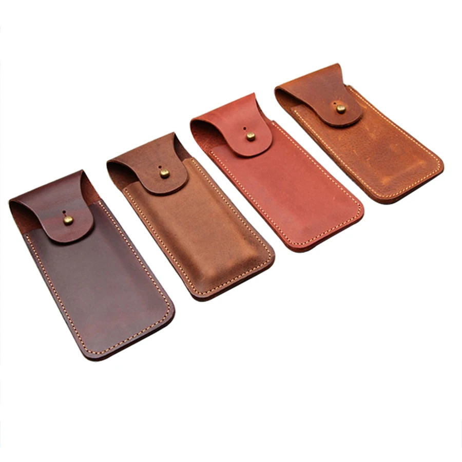 fit 4 pens leather pen pouch with bronze alloy snap
