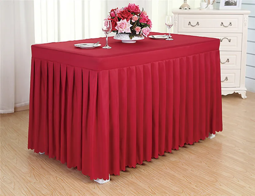 100% Polyester Cheap Restaurant Wedding Table Skirt with Pleats