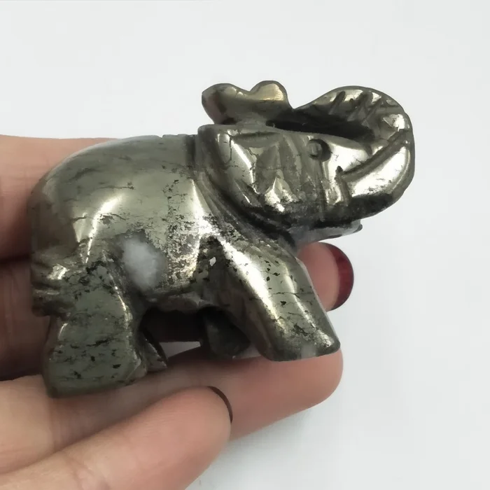 Wholesale Natural Copper Pyrite Rock Quartz Crystal Carved Sculpture Elephant Decoration