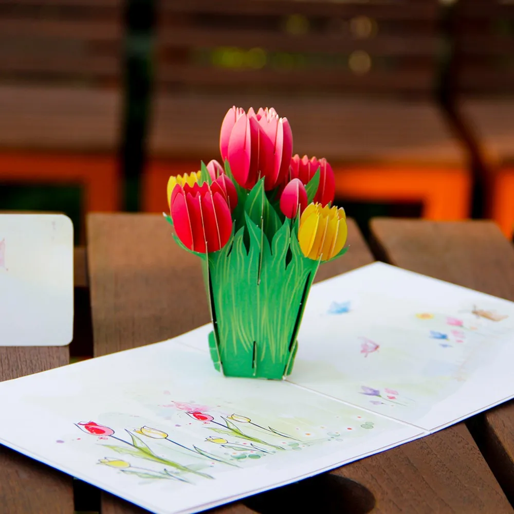 
3d tulip pop up greeting cards with best wishes for writing 
