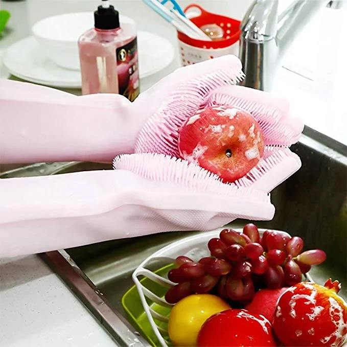 
Novelty product silicone protected clean kitchen gloves with wash scrubber 
