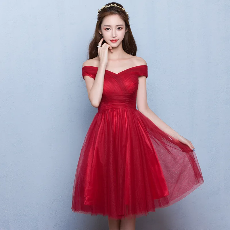 ZH1153L 2018 модное красное короткое Кружевное Элегантное свадебное платье подружки невесты с открытыми плечами