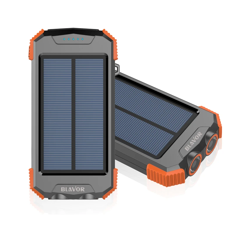 QI wireless charging standard Solar power bank charger 10000mah with anti-shock silicone and LED lights non-slip pad Qi symbol