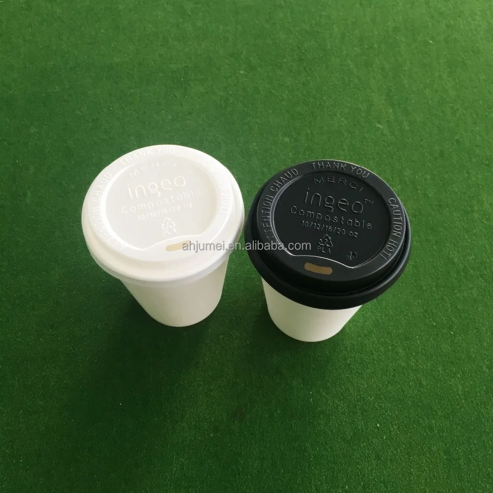100% biodegradable and compostable PLA Plastic white coffee cup lid
