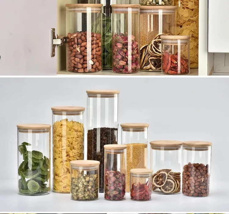 
Large capacity and small capacity transparent sundry bottle with bamboo lid 