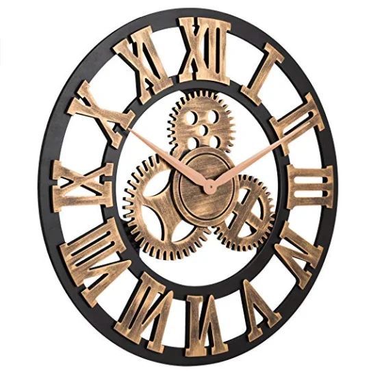 Roman numerals Retro Rustic Vintage big Wooden 23 Inch antique bronze Gear Wall Clock