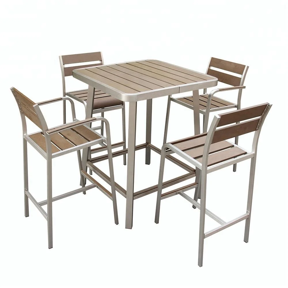 Высококачественный Открытый клубный пластиковый деревянный барный стол для бистро мебель маленький высокий паб стол и стулья
