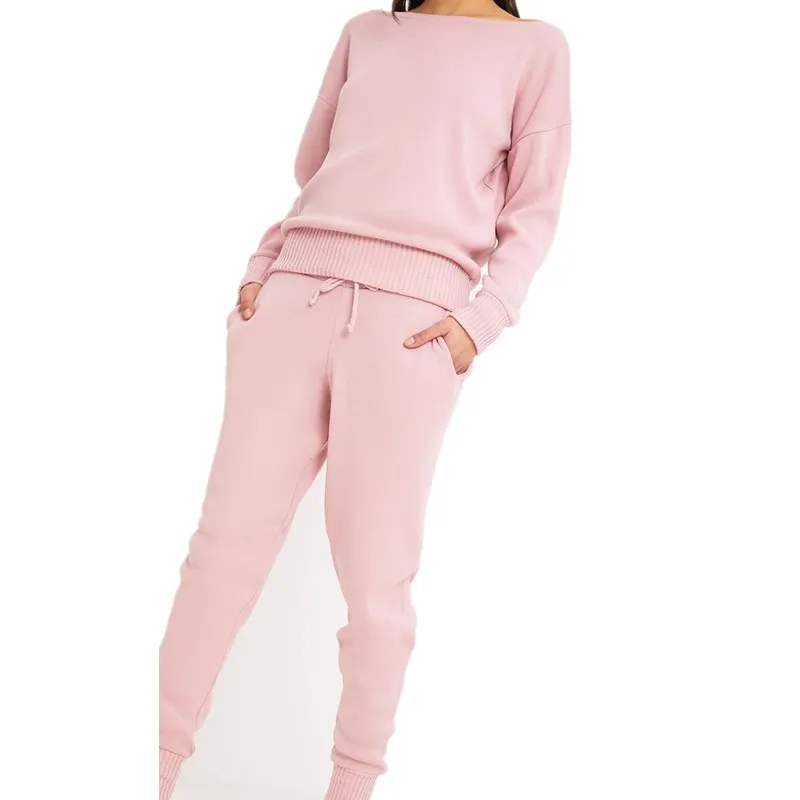 
Wholesale manufacturer custom knitted women two piece lounge set 