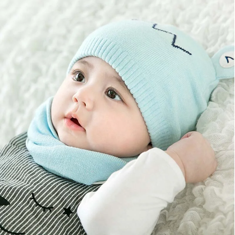 Fashion Warm Knitted Soft Winter New Born Cute Bear Toddlers Beanie Baby Hat And Scarf