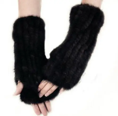 Модные женские кожаные перчатки без пальцев из натурального меха норки теплые