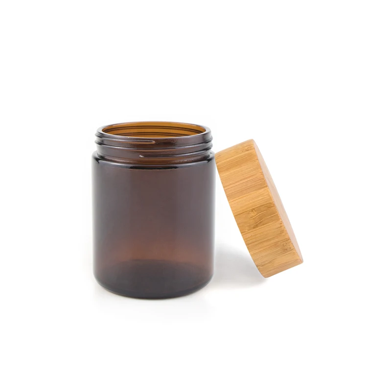 Premium 1 2 3 4 5 6 7 8 oz pharmacy jar container big round amber glass jars with metal silver round lids