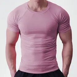 Athletic shirts for 95%cotton 5% elastane muscle fitted athletic gym wear men t shirt for workout