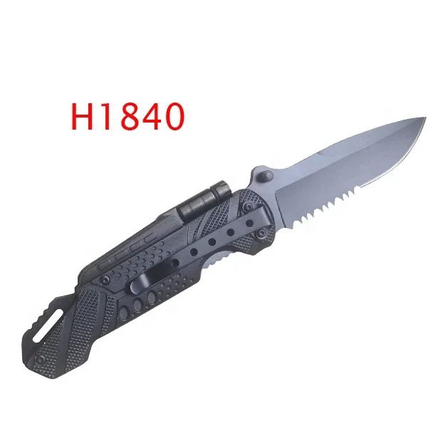 Folding stainless steel flashlight knife with flashlight