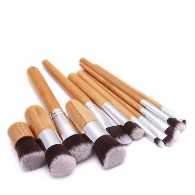 
11 pcs beige color makeup brush set eye make up brush bamboo handle makeup brush 