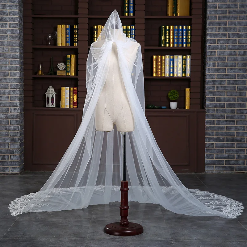 Luxury 3M 4M 5M Cathedral Wedding Veils One Layer Long Lace Bridal Veil Wedding Accessories Bride Mantilla Wedding Veil
