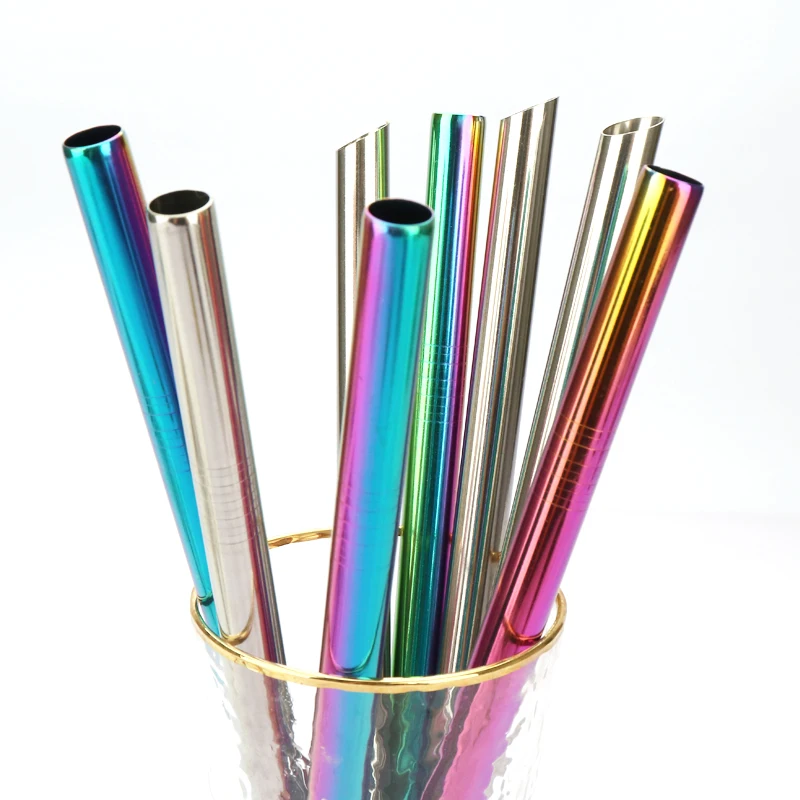 215*12 мм многоразовые металлические косые разрезы пузырьковая чайная соломка из нержавеющей стали Питьевая соломка оптом