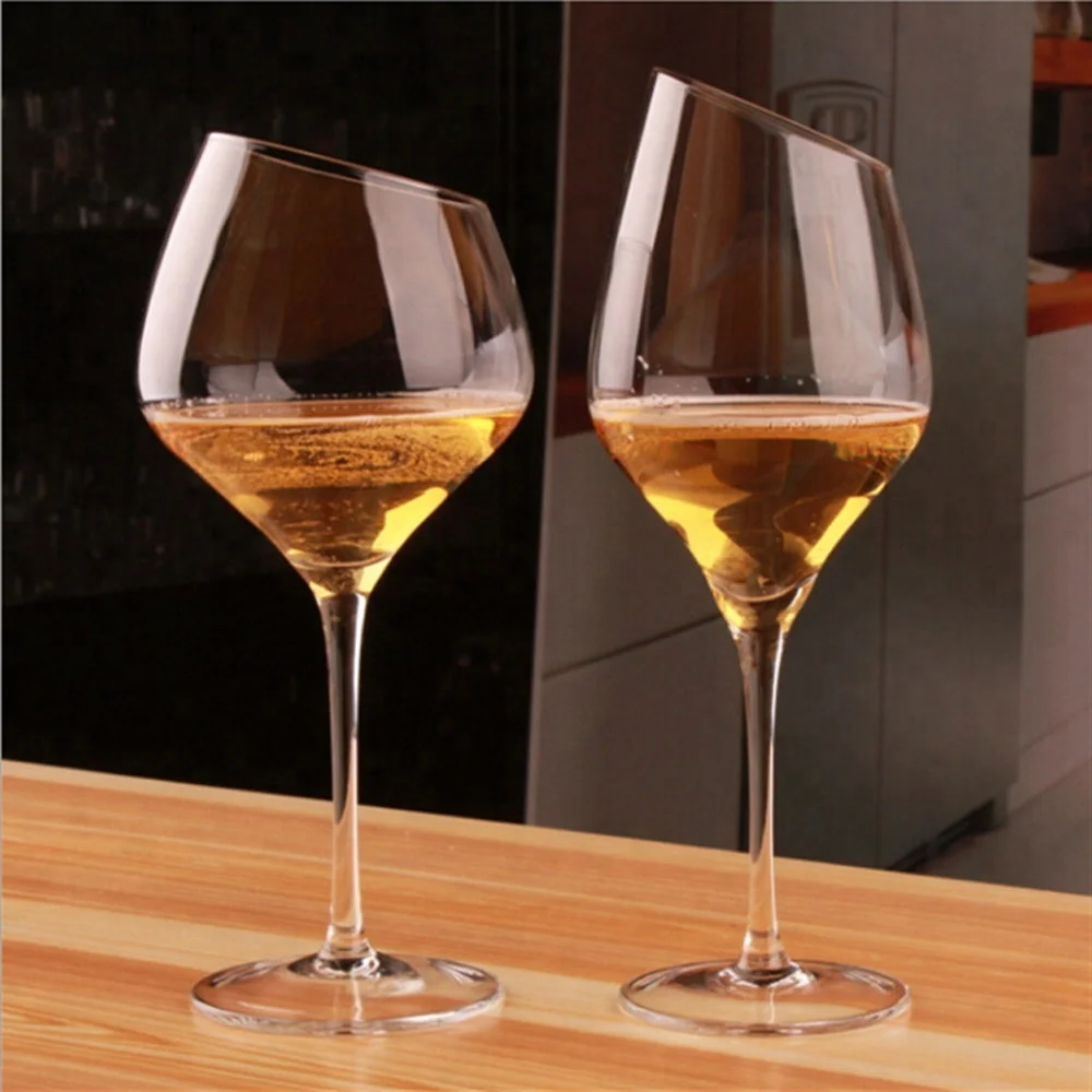 
Wholesaler Oblique Rim Wine Drinking Glasses Ware Goblet Crystal Red Wine Glasses 