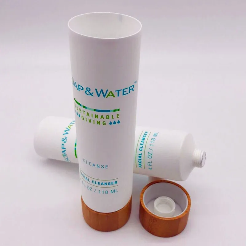 
Eco-Friendly Face Wash Packaging Tube With Screw Bamboo Cap Cosmetic Packaging 