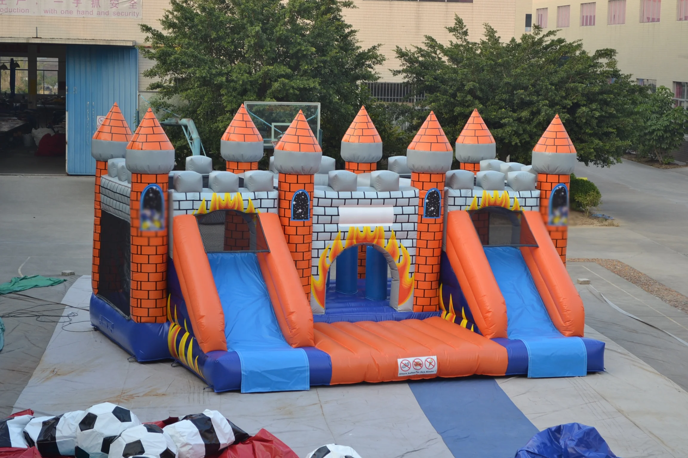 Popular orange inflatable bouncer slide fun city game,jumping castle inflatable for kids