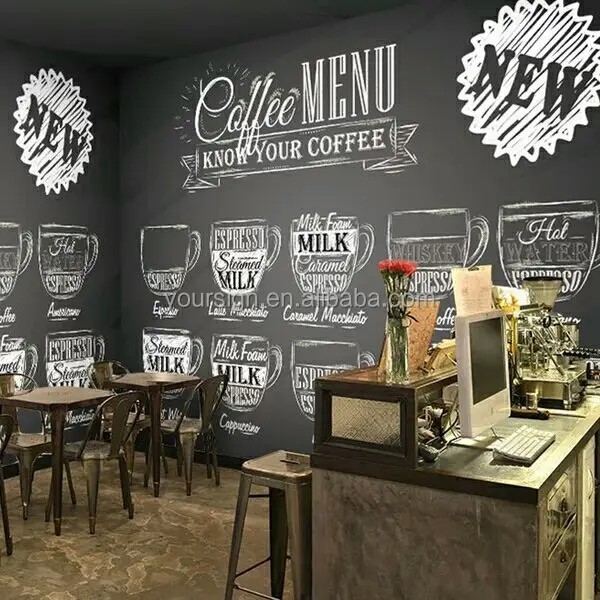 self adhesive decorative wallpaper coffee shop sticker mural 3d
