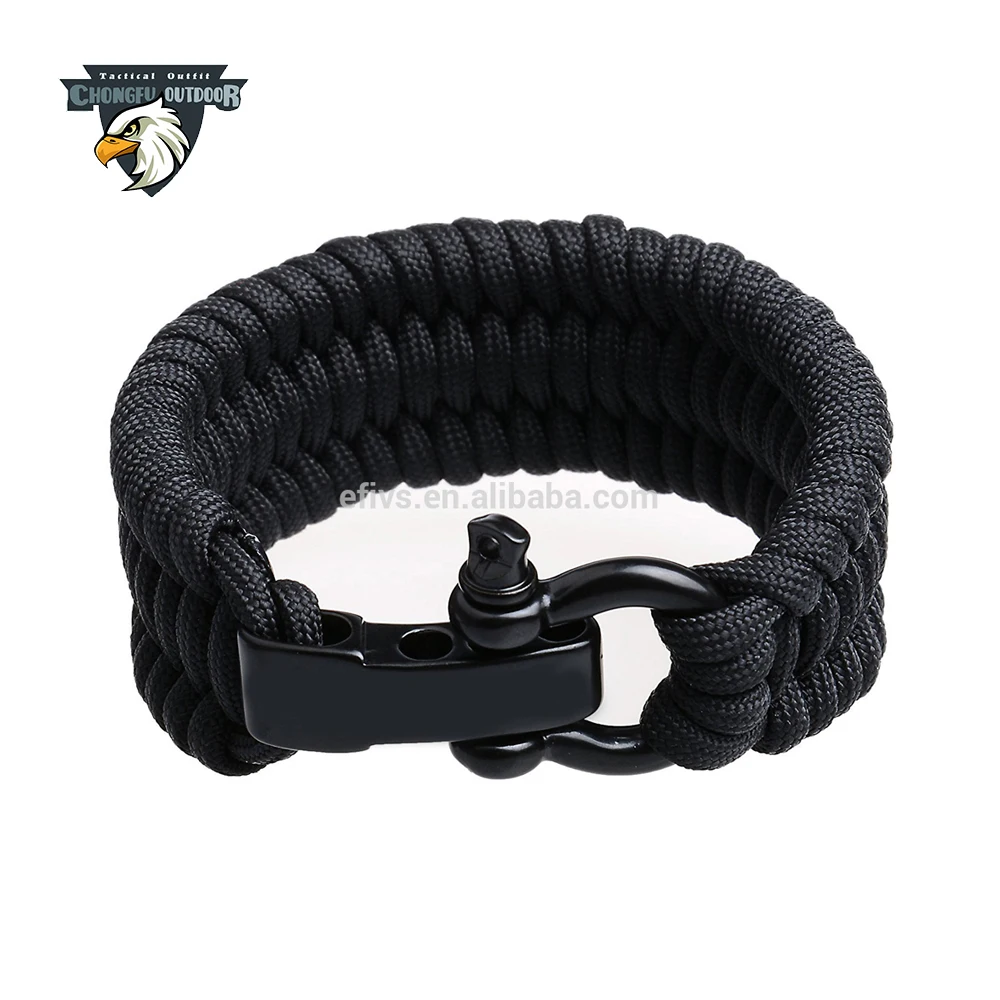 Wholesale 500 lb Paracord Survival Bracelet with Stainless Steel Black Bow Shackle