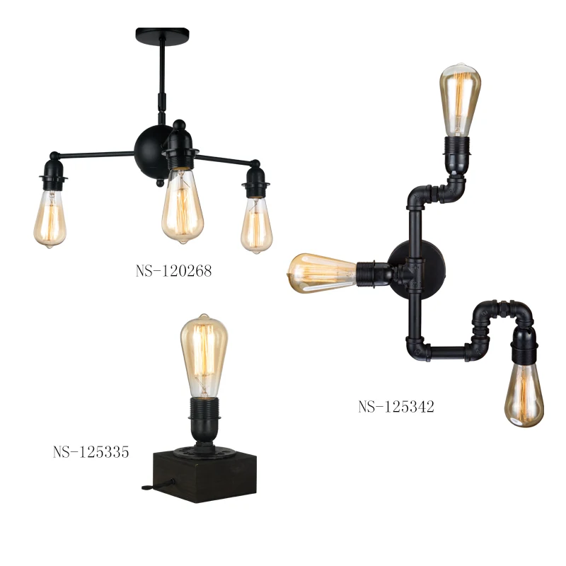 Industrial Lighting Vintage Antique Iron 1 Edison Table Light Wood Pipe Desk Lamp