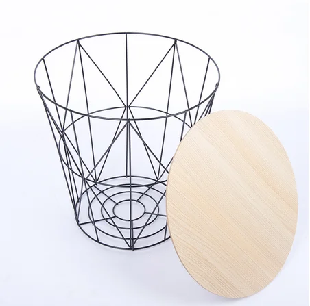 
modern metal iron wire coffee table round side table with MDF wood cover 