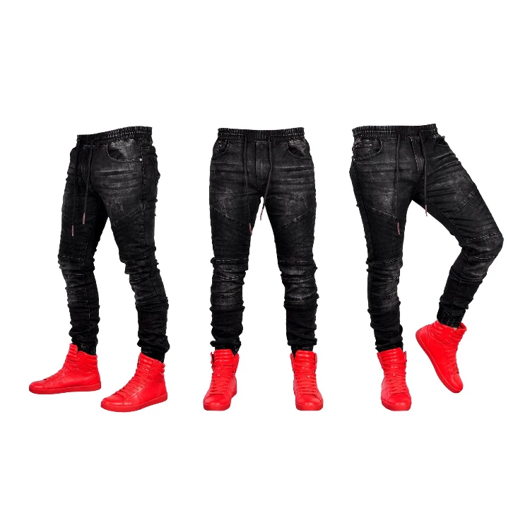 Новые модные мужские джинсы, обтягивающие штаны для бега, джинсовые черные скинни, качественные джинсы со склада, Заводские зауженные мужские джинсы в стиле хип-хоп, Джоггеры со складками