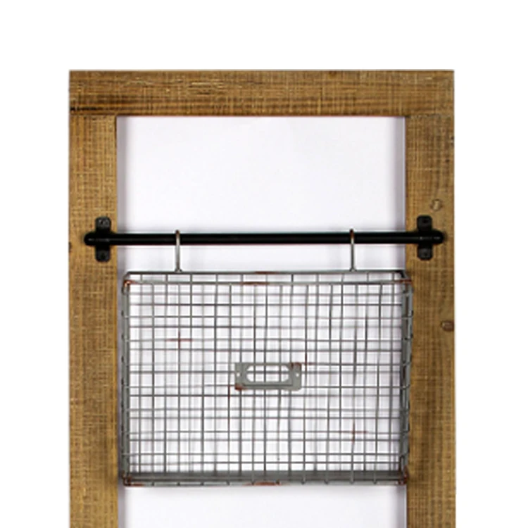 Office wood and metal mesh grid folder hanging document mail storage holder rack wall mount file organizer