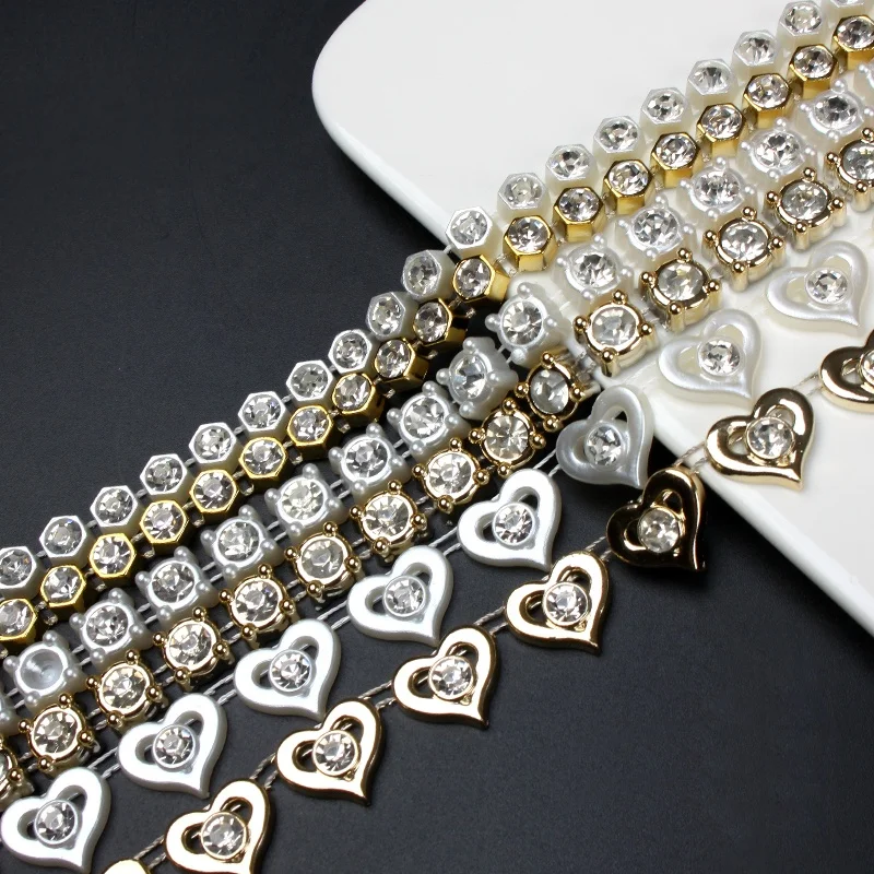 China supplier elegant pearl decorate chain artificial white pearl rhinestone chain