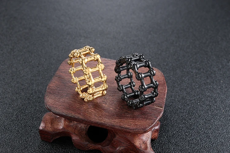 Мужская Золотая цепочка из нержавеющей стали в готическом стиле, дизайнерское кольцо для байкера, женское кольцо на велосипедную цепочку, ювелирные изделия
