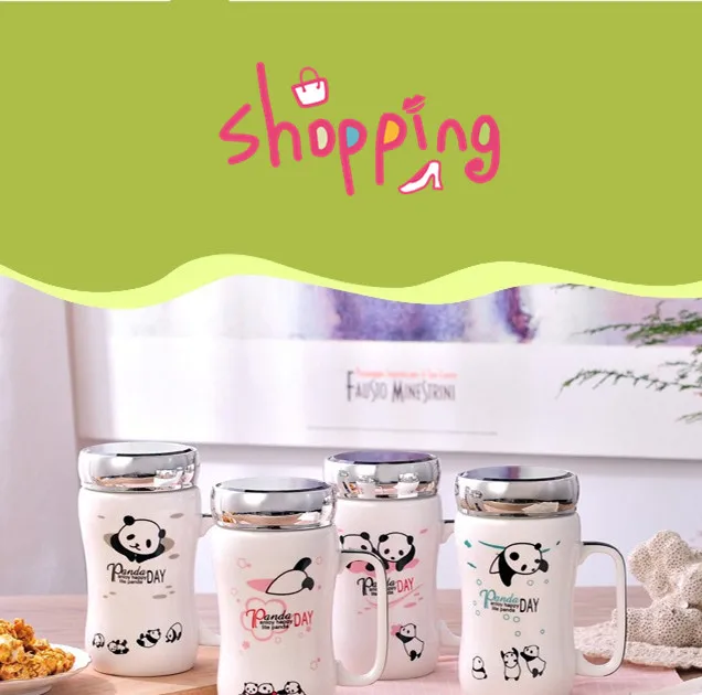 Creative cartoon panda mirror can be customized logo ceramic mug