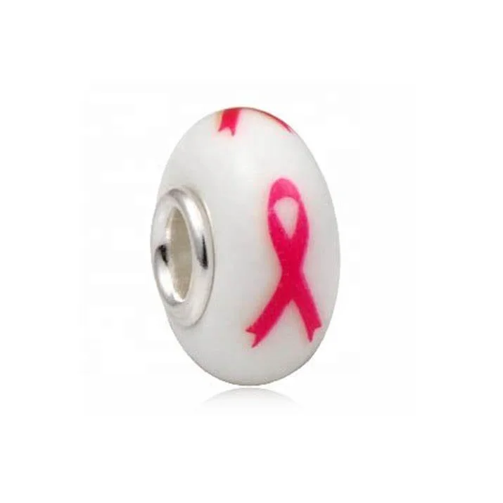 Pink Ribbon Breast Cancer survivor awareness lampwork glass beads charm for European bracelet