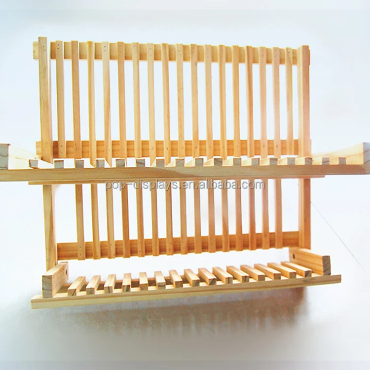 
JH-DISPLAY designed kitchen helper of pine wood dishes/saucers display rack 