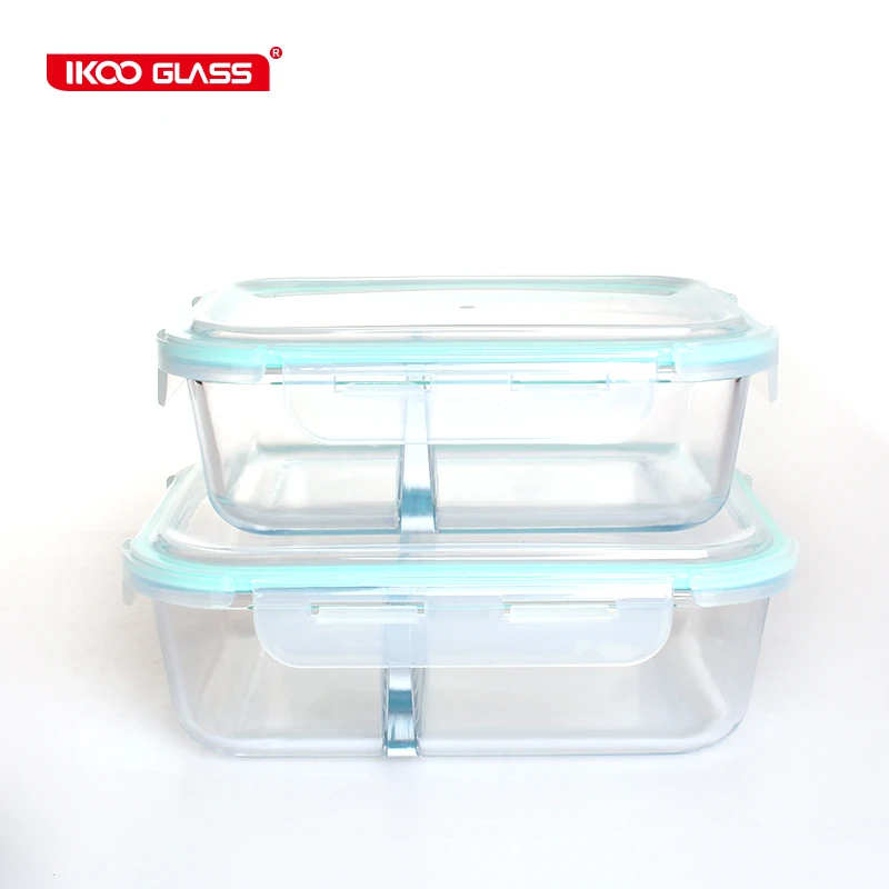 1520 мл Pyrex стеклянной прямоугольной Бенто-Ланч-боксов с разделителями блокировка крышки вилкой и
