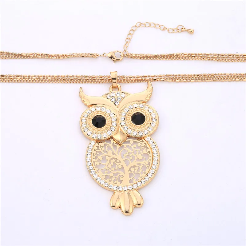 Big Owl Crystal Long Necklace & Pendant For Women Gold Silver Color Black Eye Lucky Owl Animal Pendant Fashion Jewelry XL06717