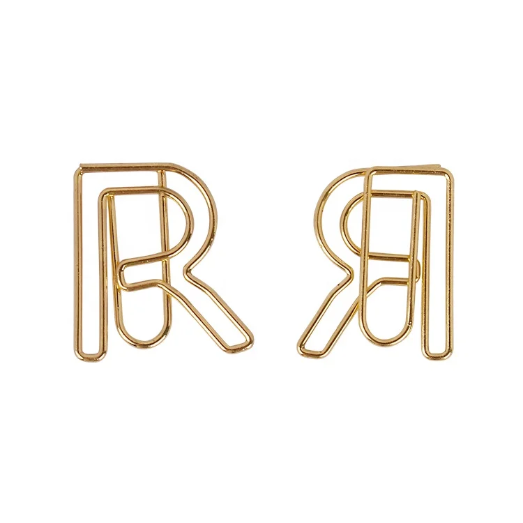 Wholesale Stationery paper clip gold color letter R shaped metal paper clips