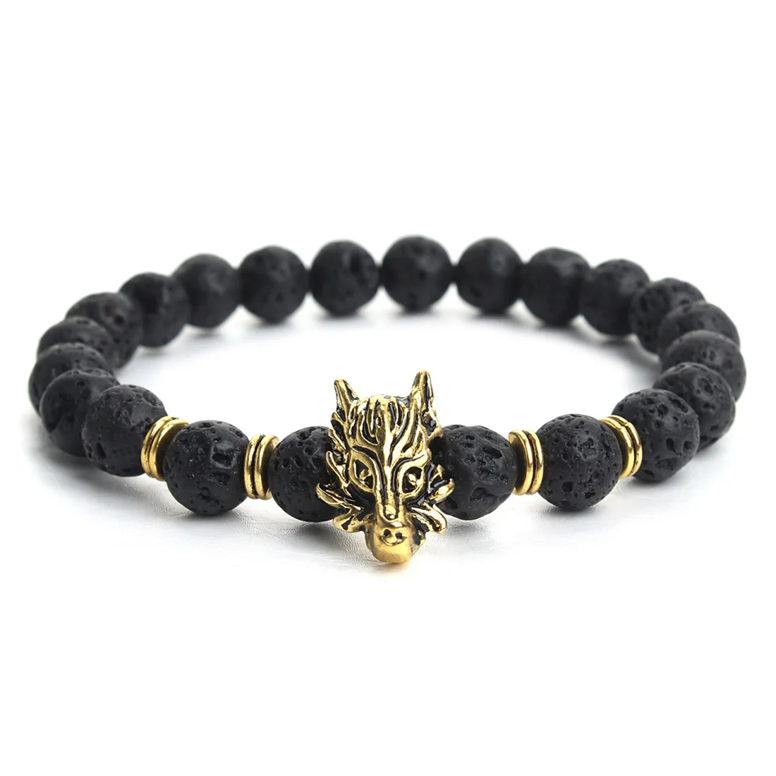 Новое поступление 8 мм браслет из вулканического камня в винтажном стиле с бусинами виде головы дракона для мужчин
