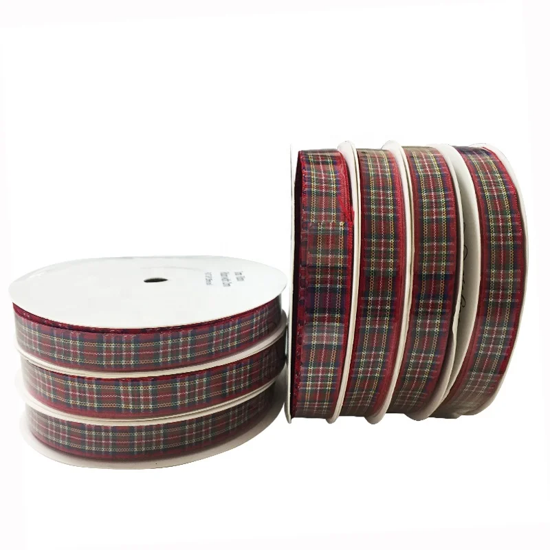 OKAY Factory Custom 1 INCH Woven Classic  Royal Stewart Tartan Craft Ribbon for Gift Wrapping, tartan ribbon