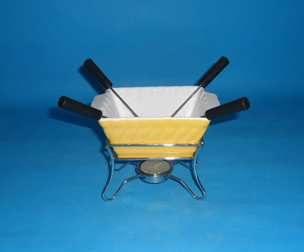 Rectangle shape special cheap chocolate fondue burner candle ceramic fondue