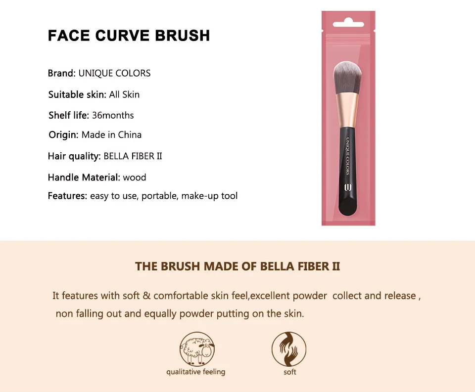 Unique Colors New Curved Makeup Foundation Brush Wood Handle  Face Foundation Brush