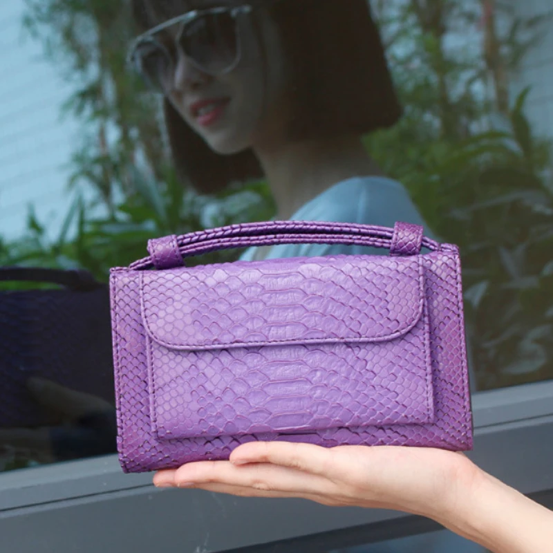 2022 Latest Fashion Snake Pattern Genuine Leather Ladies Shoulder Bags Clutch Purse Handbags From Turkey