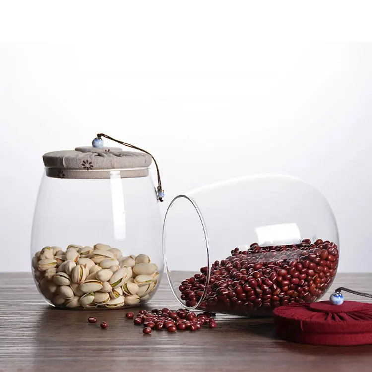 Best selling spice jar high borosilicate glass jar with cloth lid glass elegant coffee manufacture